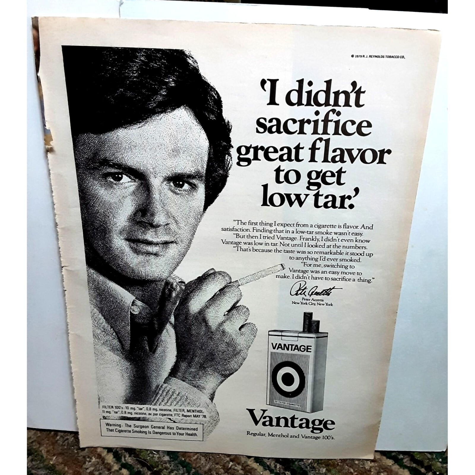 1979 Vantage Cigarettes Peter Accetta New York Original Vintage Print Ad 70s