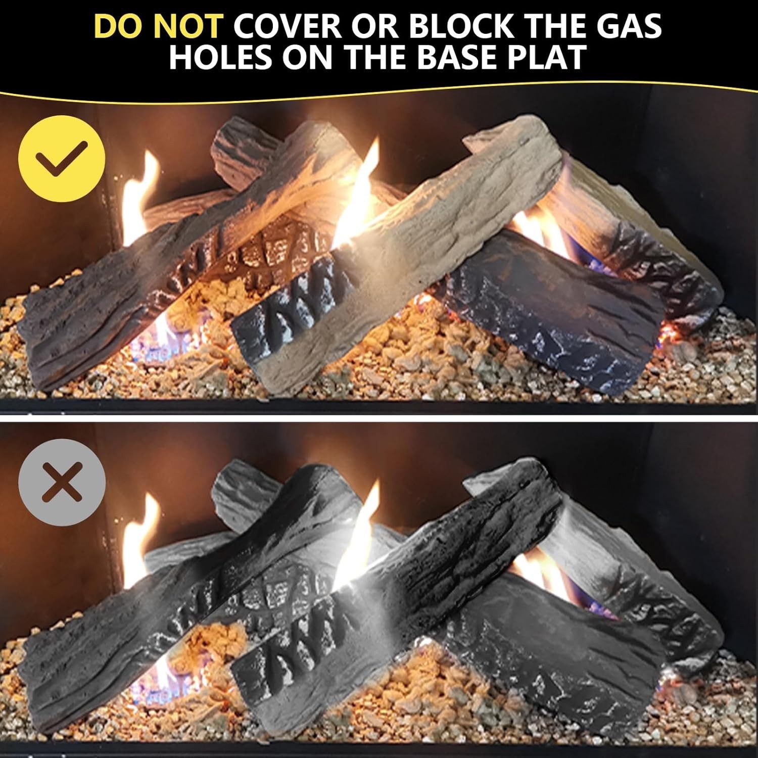 Large Ceramic Gas Logs, 10 Piece Set of Decoration Ceramic Wood Logs for All Typ