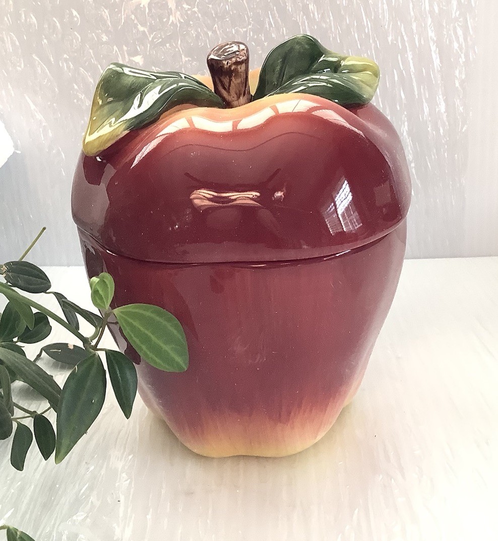Ceramic Apple Cookie Jar Canister w Lid Red Kitchen Decor 6” New In Box