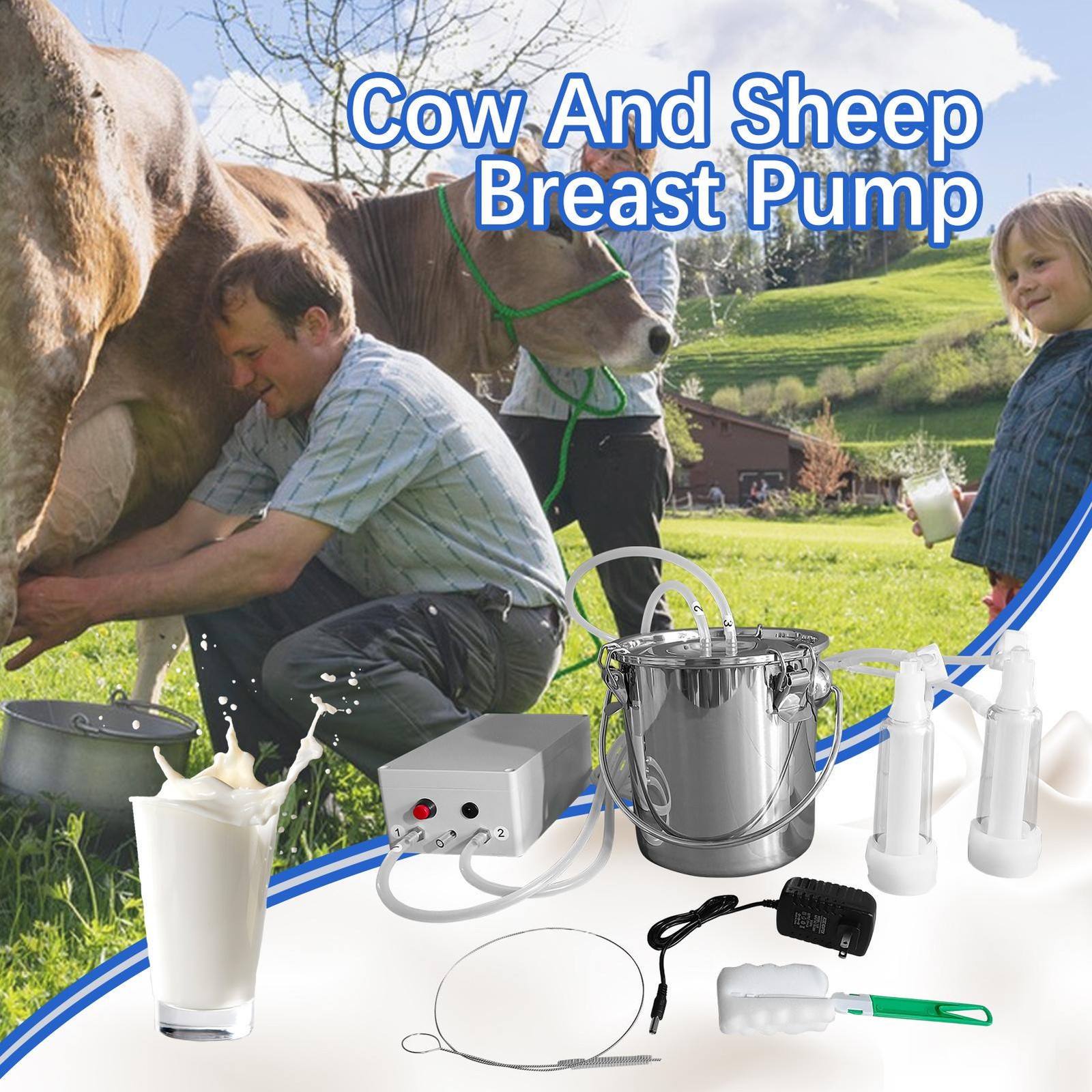3L Portable Electric DualHead Sheep Goat Milking Machine Cow Milker Vacuum Pump