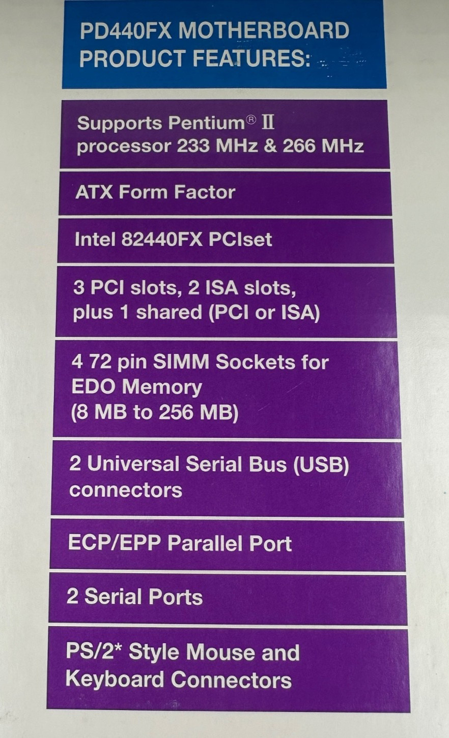 Vtg 1997 Intel PD440FX Motherboard for Intel Pentium II Processor Factory Sealed