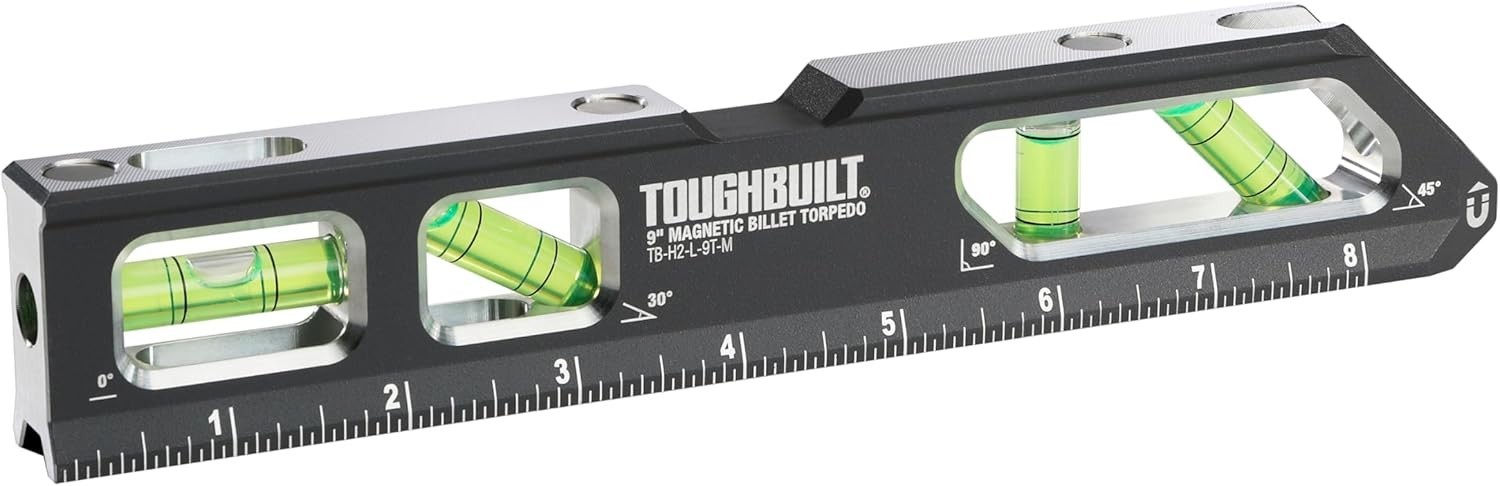 ToughBuilt–9"Magnetic Billet Torpedo Level with LED-Lit Vials Rare Earth Magnets