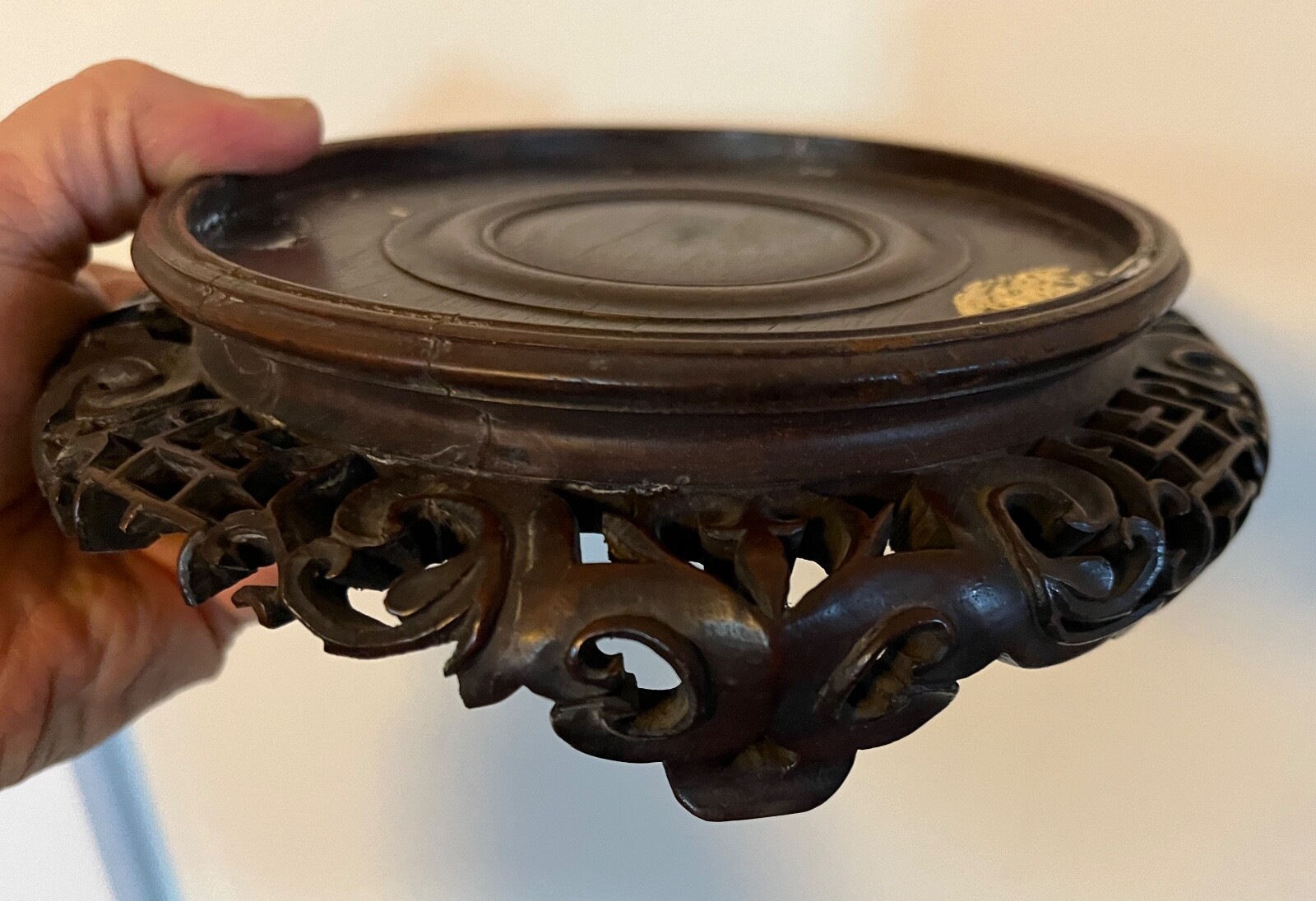 Chinese Carved Wood Display Stand for Kangxi Porcelain Vase or Lamp Base Censer