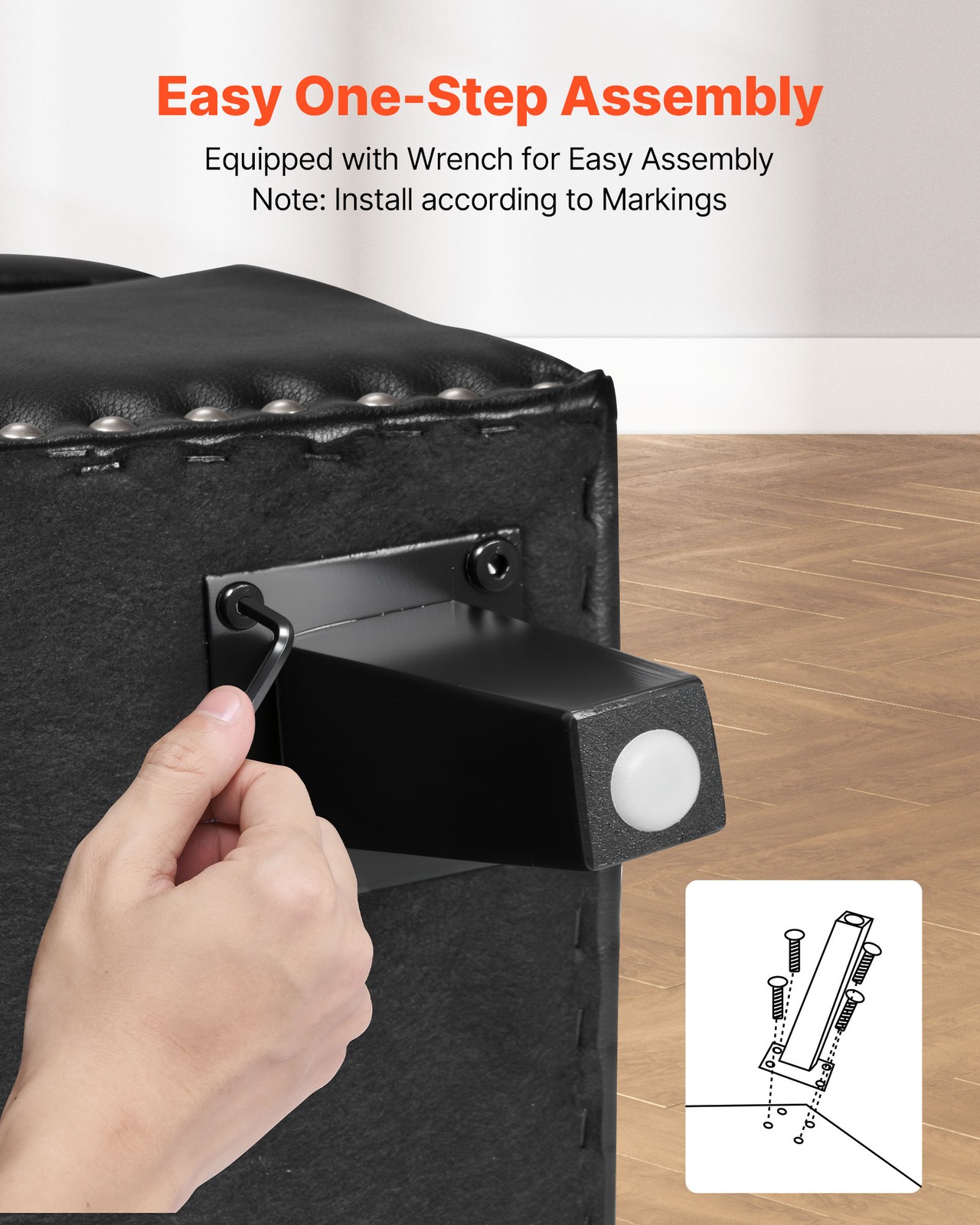 Uimoso Button-Tufted Storage Ottoman Bench PU Leather Bench with Wood Legs Black