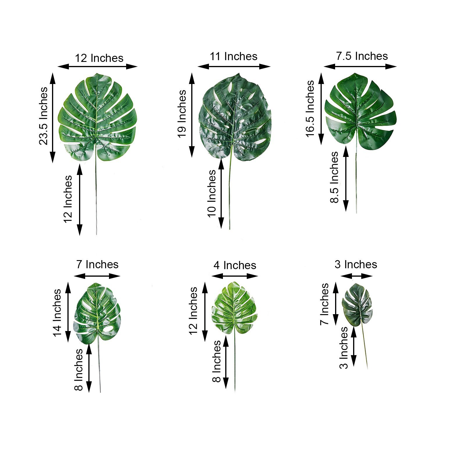 6 Green Monstera ARTIFICIAL LEAVES Tropical Greenery Stem Wedding Party Supplies