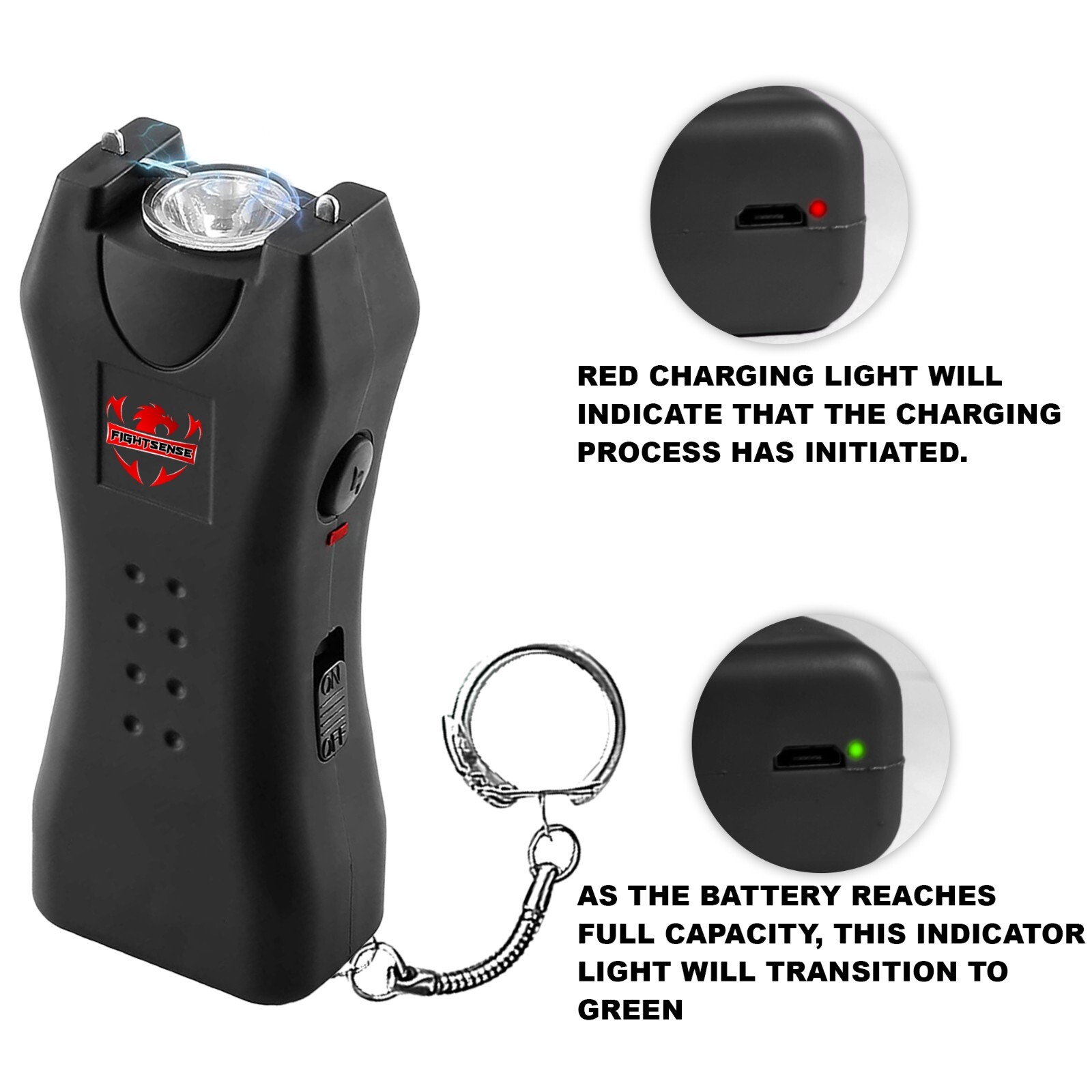 FIGHTSENSE Rechargeable Stun Gun 10 Mil Volts With Led Light Extremely Powerful