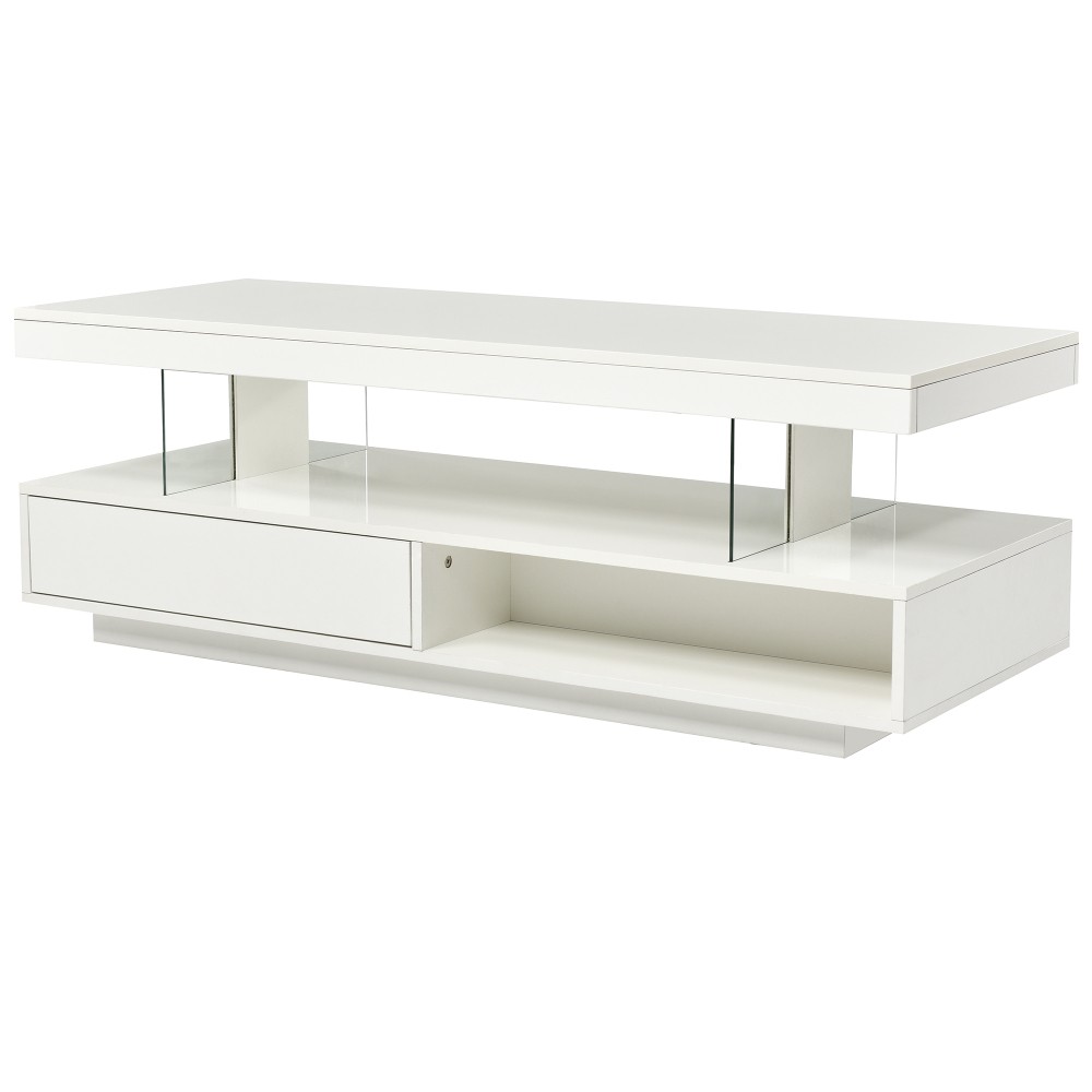 Coffee Table with Storage Modern Center Table with 2 Drawers and Display Shelves