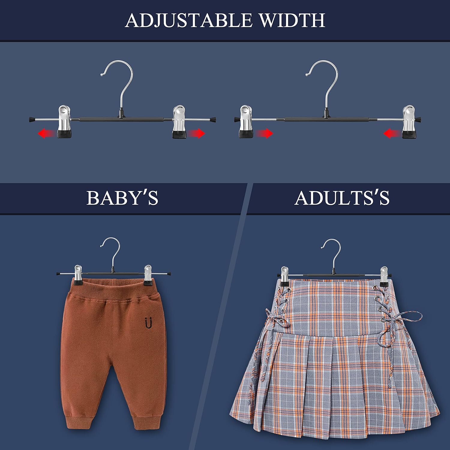 40Pcs Pants Hangers w/ Non-Slip Clips For Trouser Jeans Clothes Shorts Universal