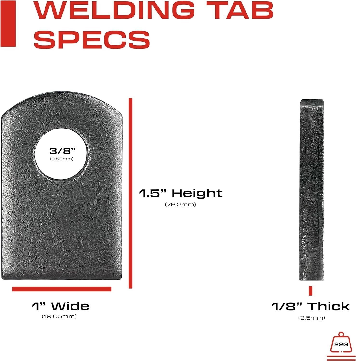 50 Pieces Welding Tabs - 1" W, 1 .5" H , 3/8" Hole, 1/8" Thick - Weld Tabs