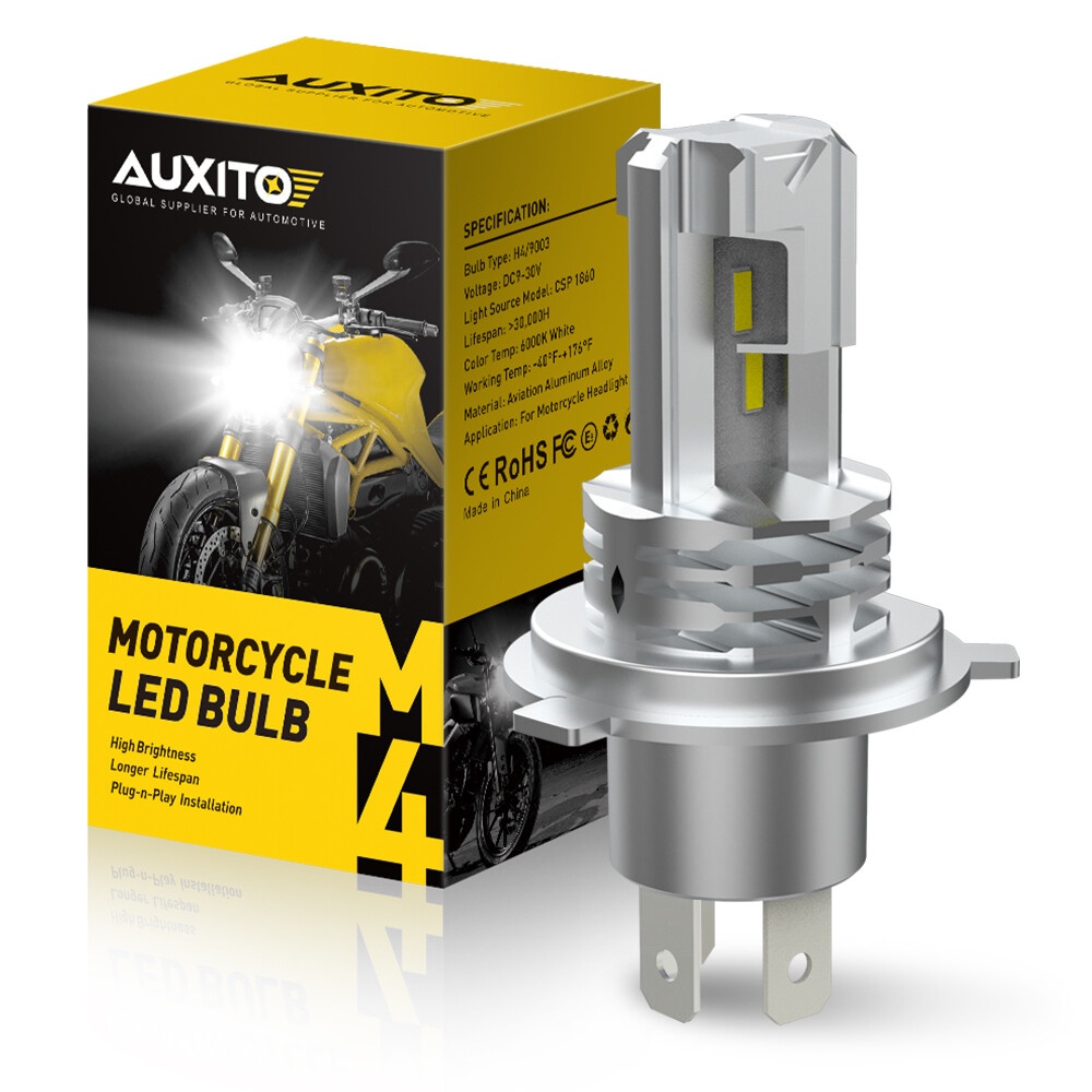 AUXITO H4 9003 HB2 LED Bulb Hi/Lo Beam White Motorcycle Headlight High Power M4