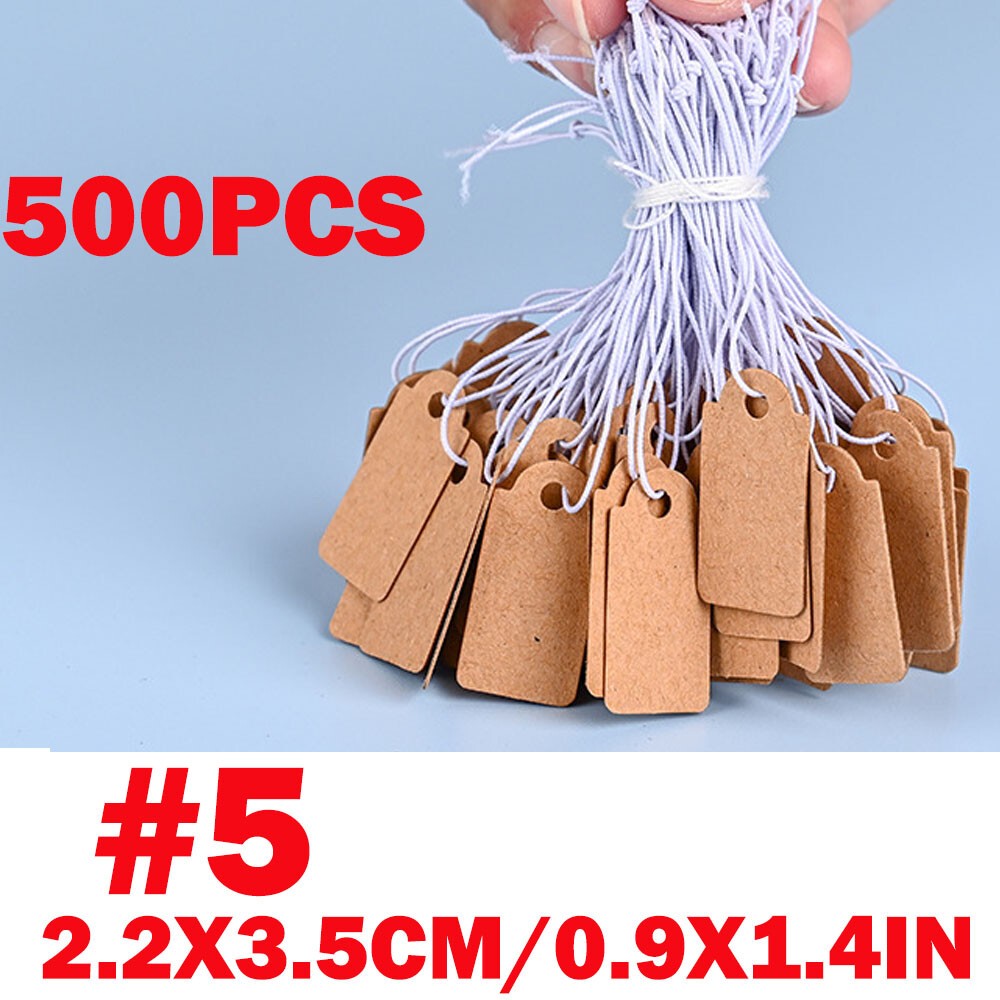 500/1000x #5 Coffee Blank Garage Sale Price Tags 35*22mm Hang String Strung HOT