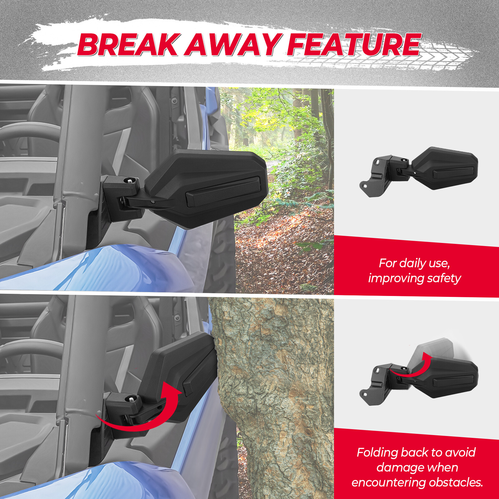 UTV Rear View Side Mirrors for 2018-2023 Can Am Maverick Sport/Trail 715003639