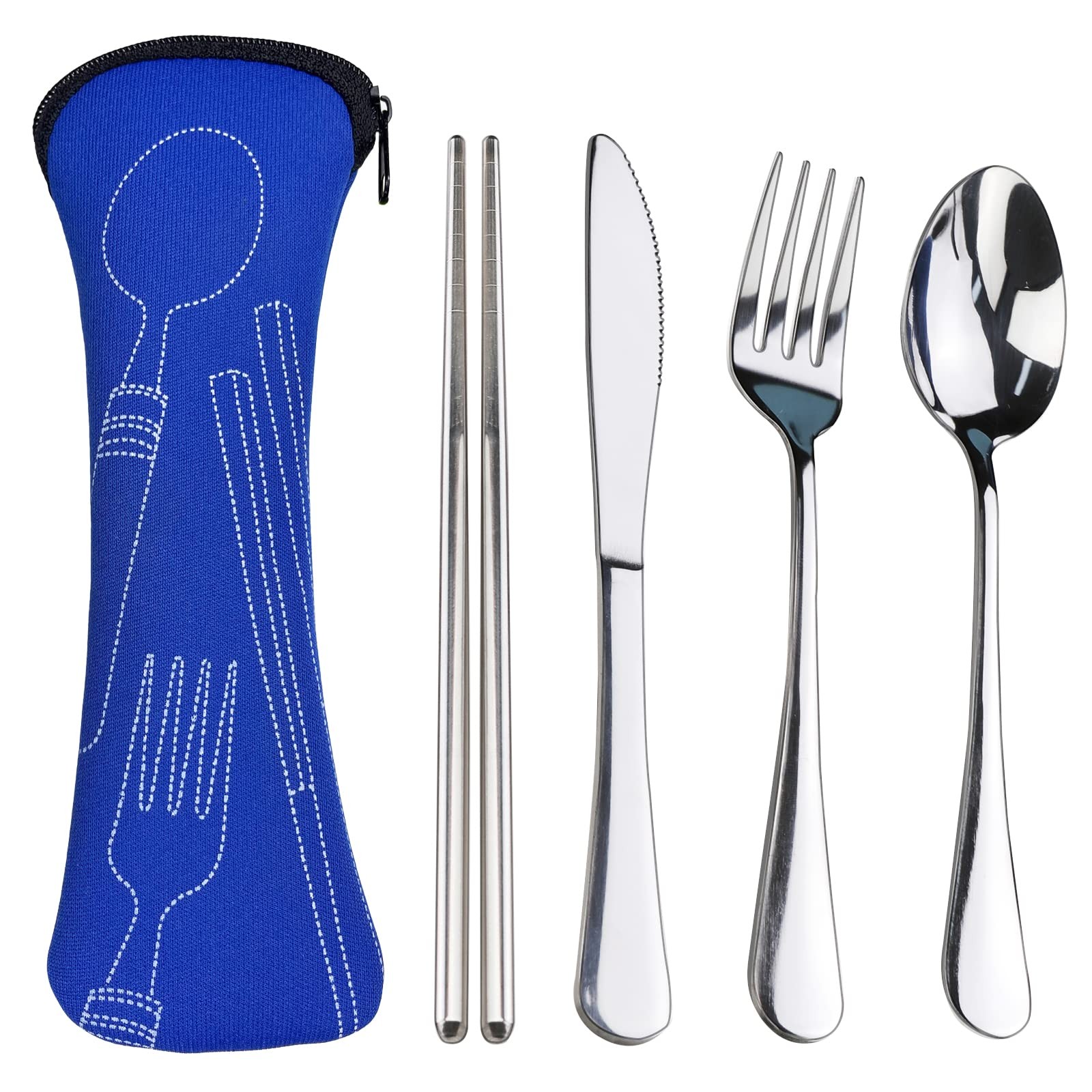 Portable Silverware Set with Case, Lengnoyp Travel Camping Utensils Set, Prem...