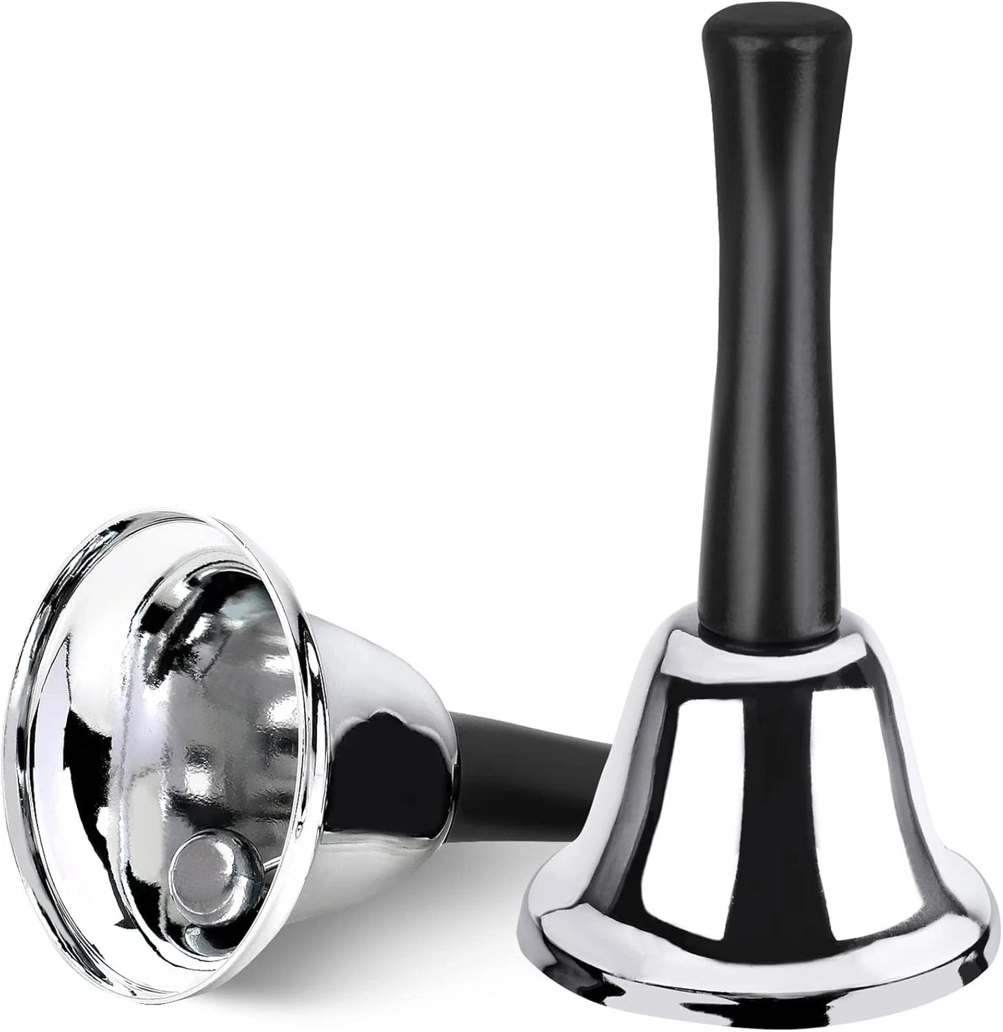 2 Pack Hand Bell Silver Steel Bell Ringing Bell with Handle Dinner Bells for Ins