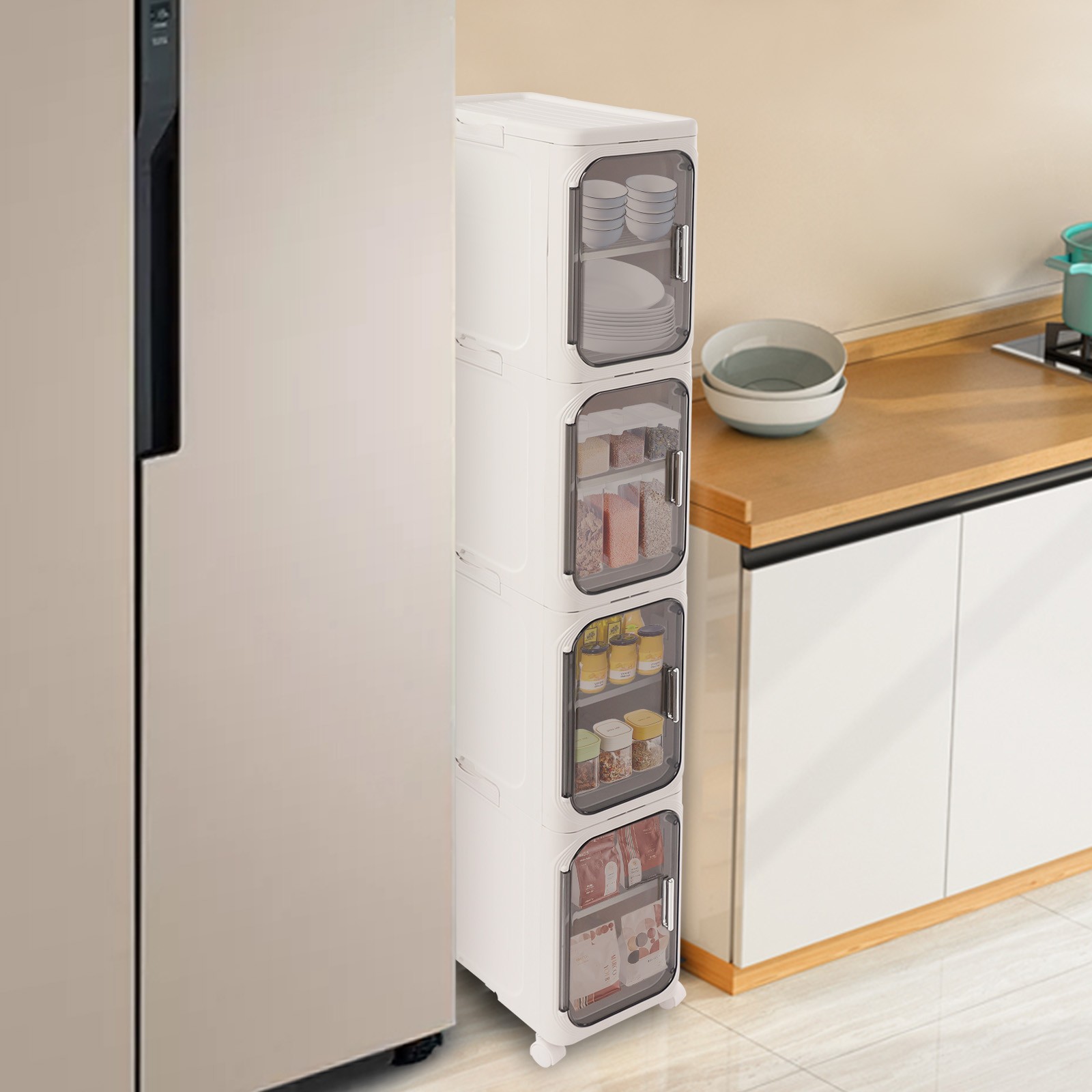 4-tier Slim Bathroom Storage Cabinet, Narrow Floor Standing Storage Cabinet