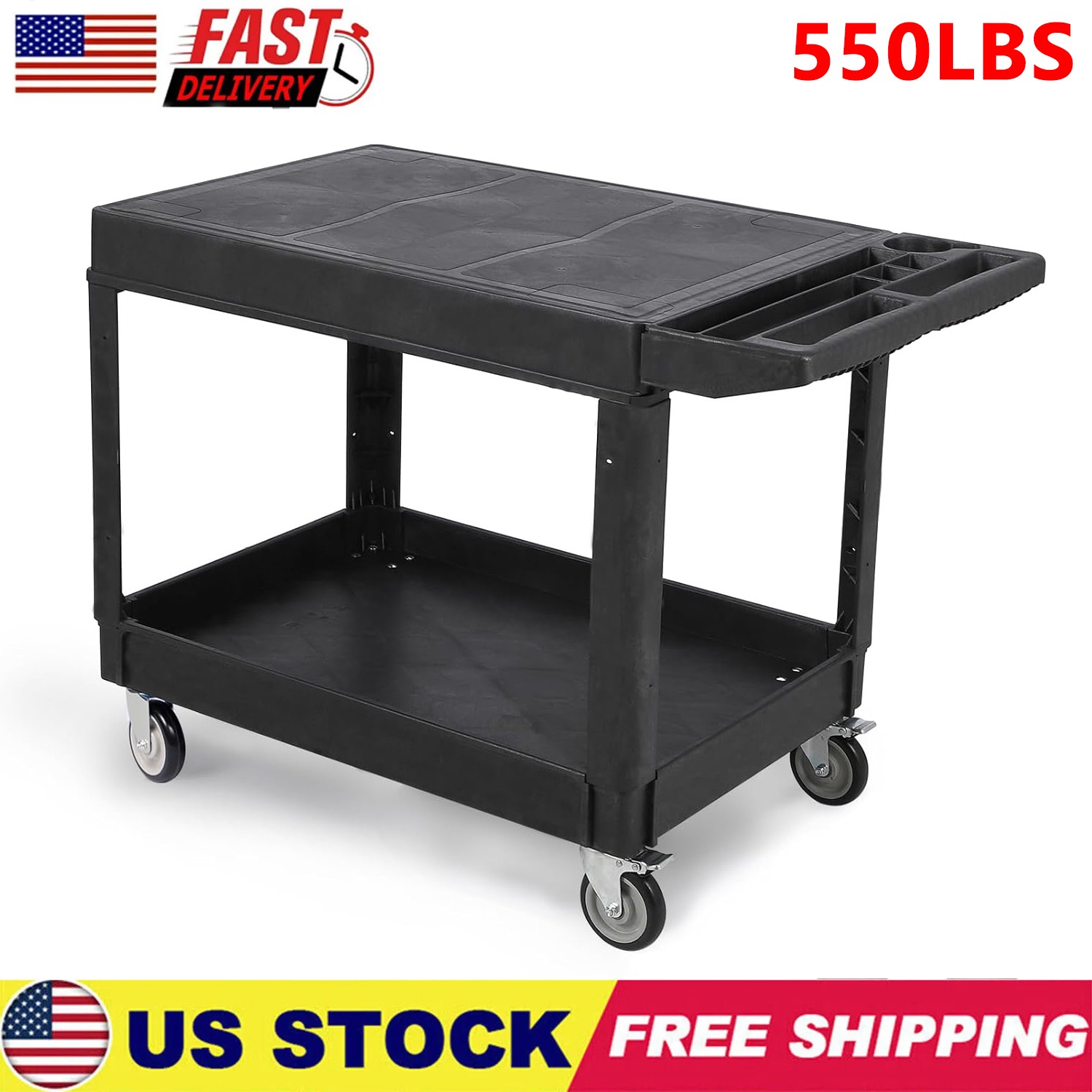 Heavy Duty Plastic Utility Service Cart Flat top 45.8 x 25 Inch Work Cart 550lb