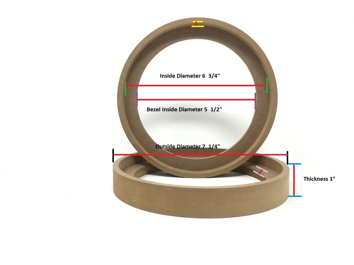 1 pair 6.5" MDF Wooden Speaker Spacer Rings Recessed with Bezel Box Enclosure
