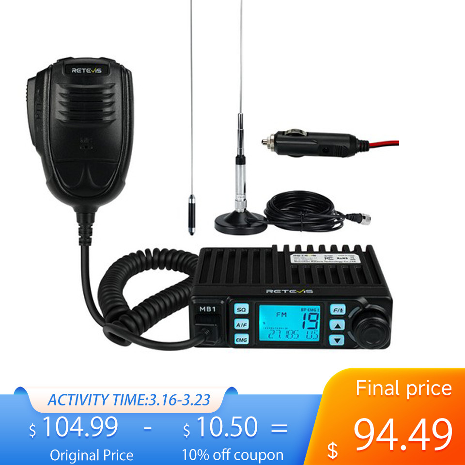 Retevis MB1 40 Channel CB Radio Long Range Mobile Radio 9/19 CHannel + Antenna