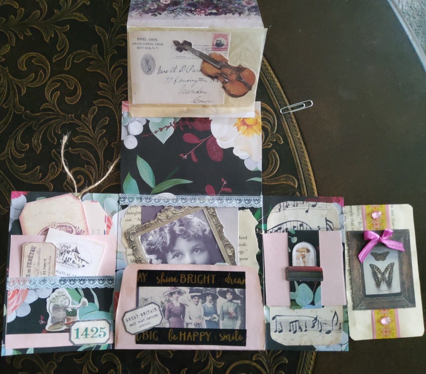 NEW Junk Journal Handmade Booklet Folio Vintage "PINK ROSES" w/ Pockets Ephemera