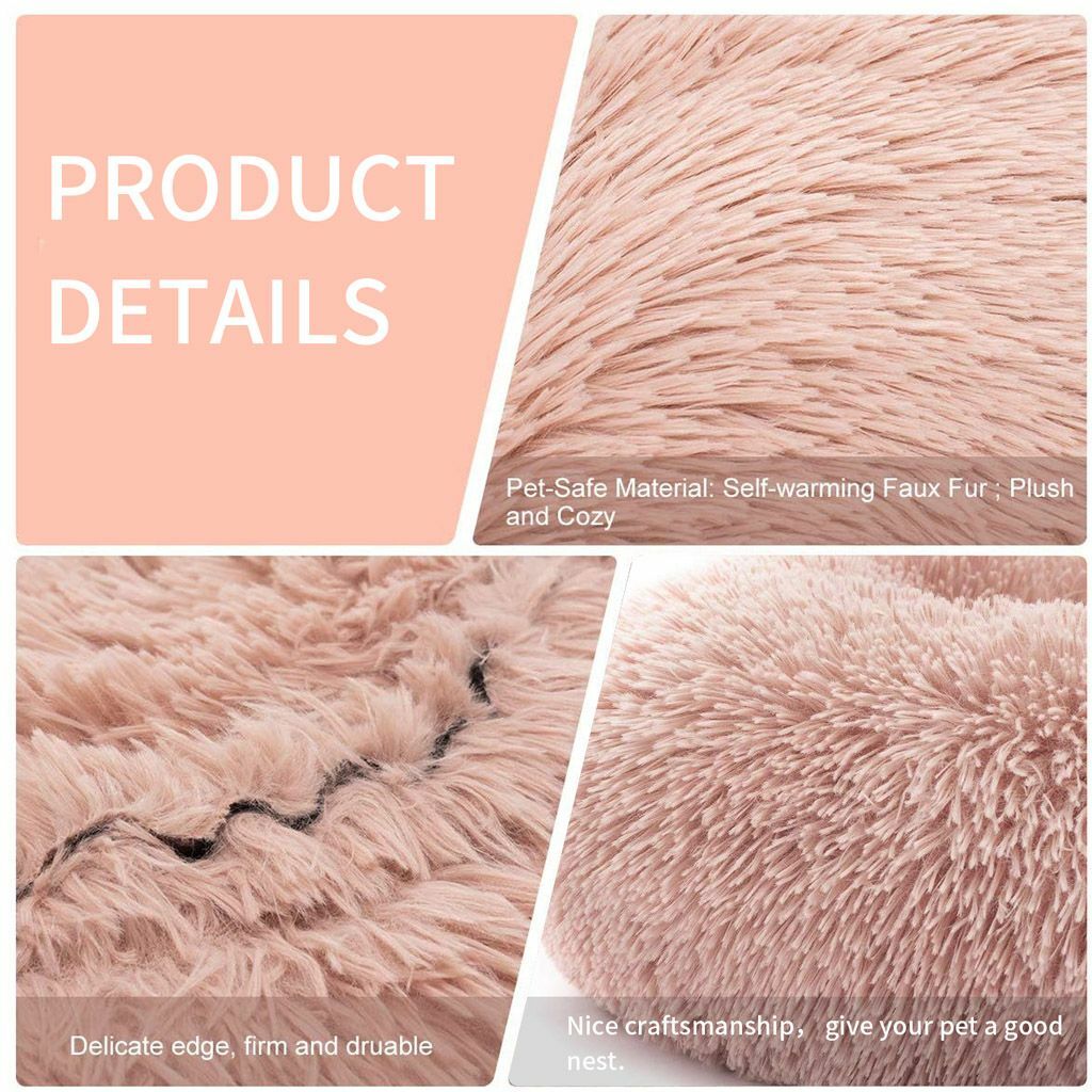 Warm Plush Round Donut Pet Dog Cat Bed Fur Cuddler Soft Puppy Calming Bed Kennel