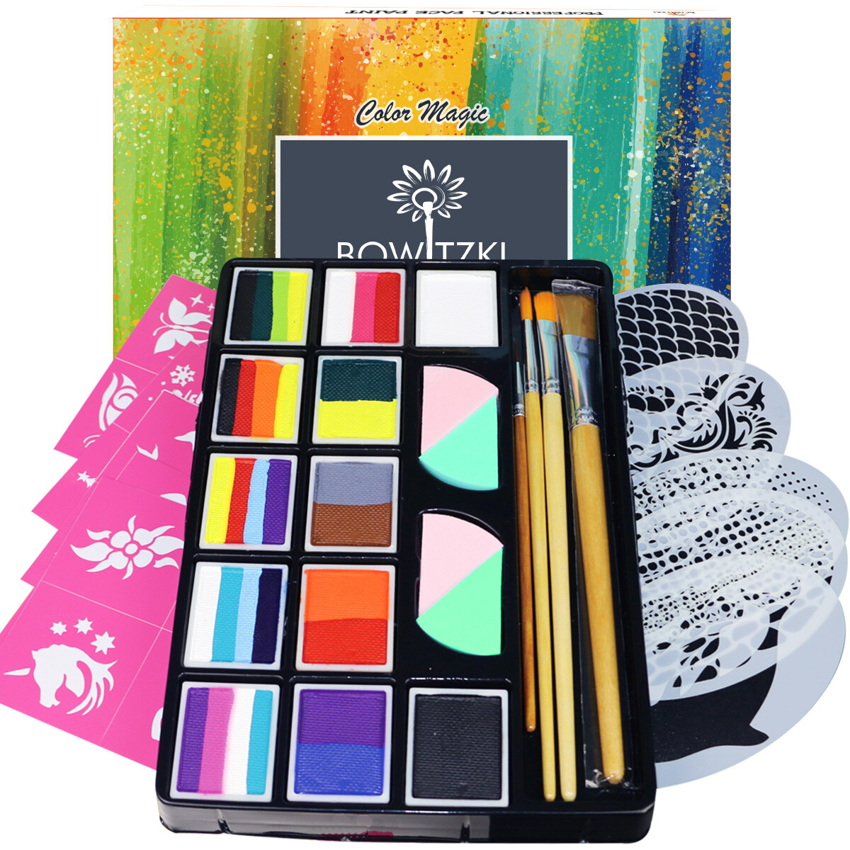 Bowitzki Professional Face Painting Kit for Kids Adults Face Body Paint Set Kit