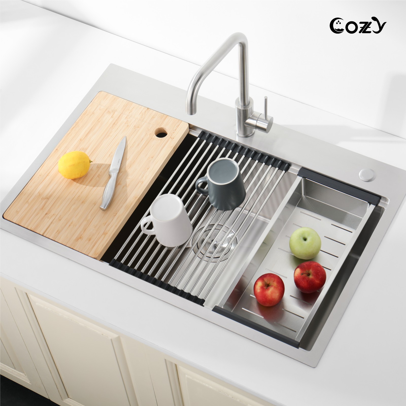 Cozy n Bath 33x22 inch overmount kitchen sink with accessors and drain