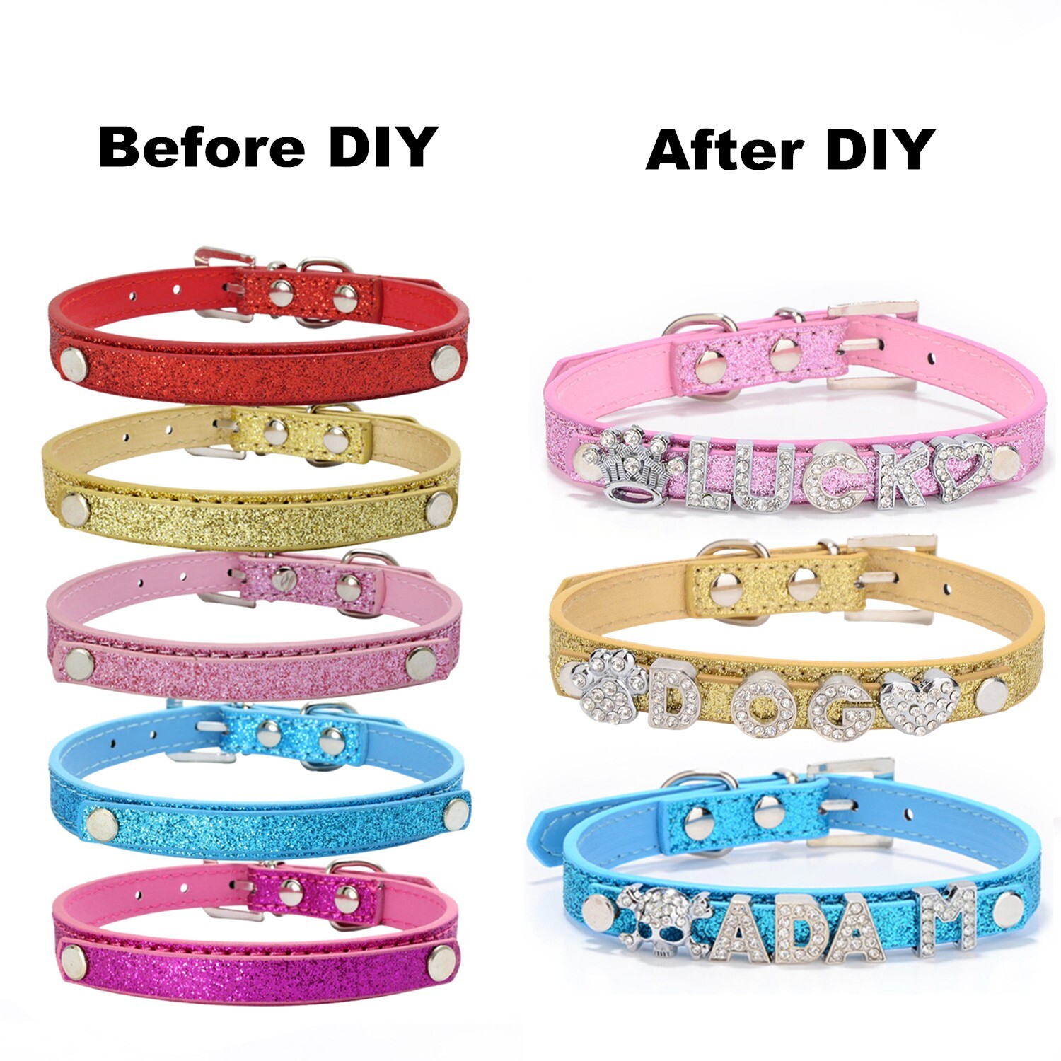 Personalized Dog Cat Collar DIY Name Letter Small Pet Puppy Bling Leather Collar