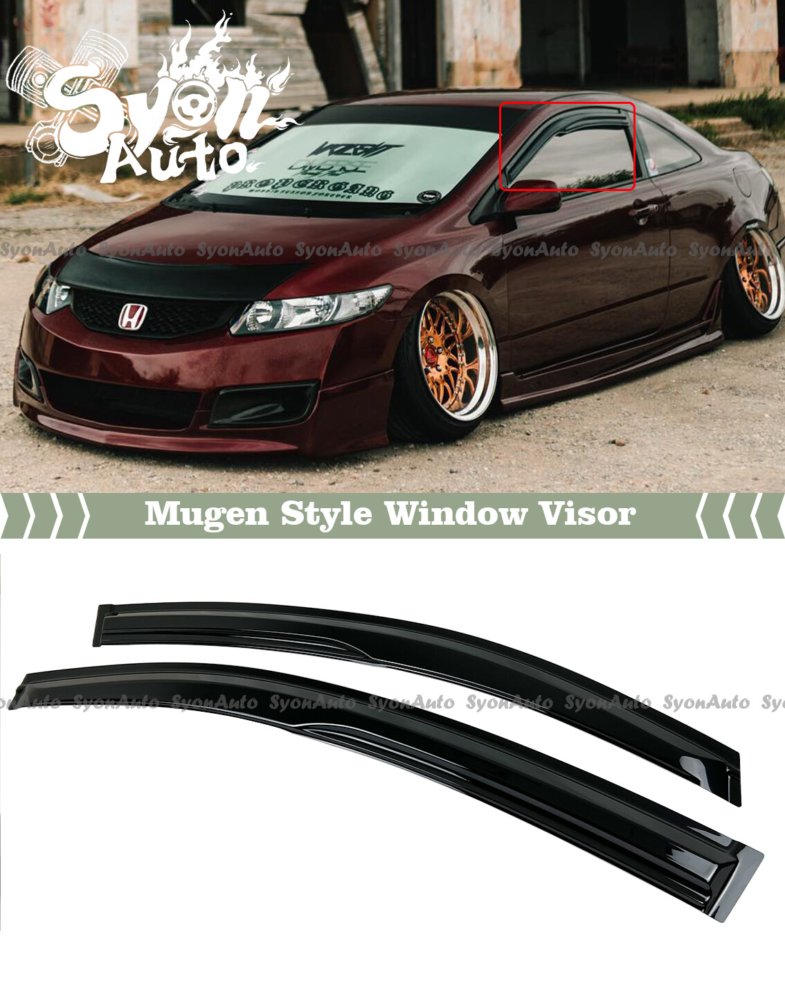 FITS 2012-15 HONDA CIVIC 2DR COUPE MUGEN STYLE WINDOW VISOR RAIN GUARD DEFLECTOR