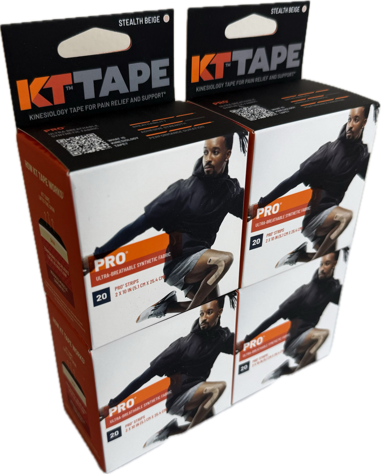 4 Pk KT Tape Pro 20 Strip 10" Precut Stealth Beige (New in Box)
