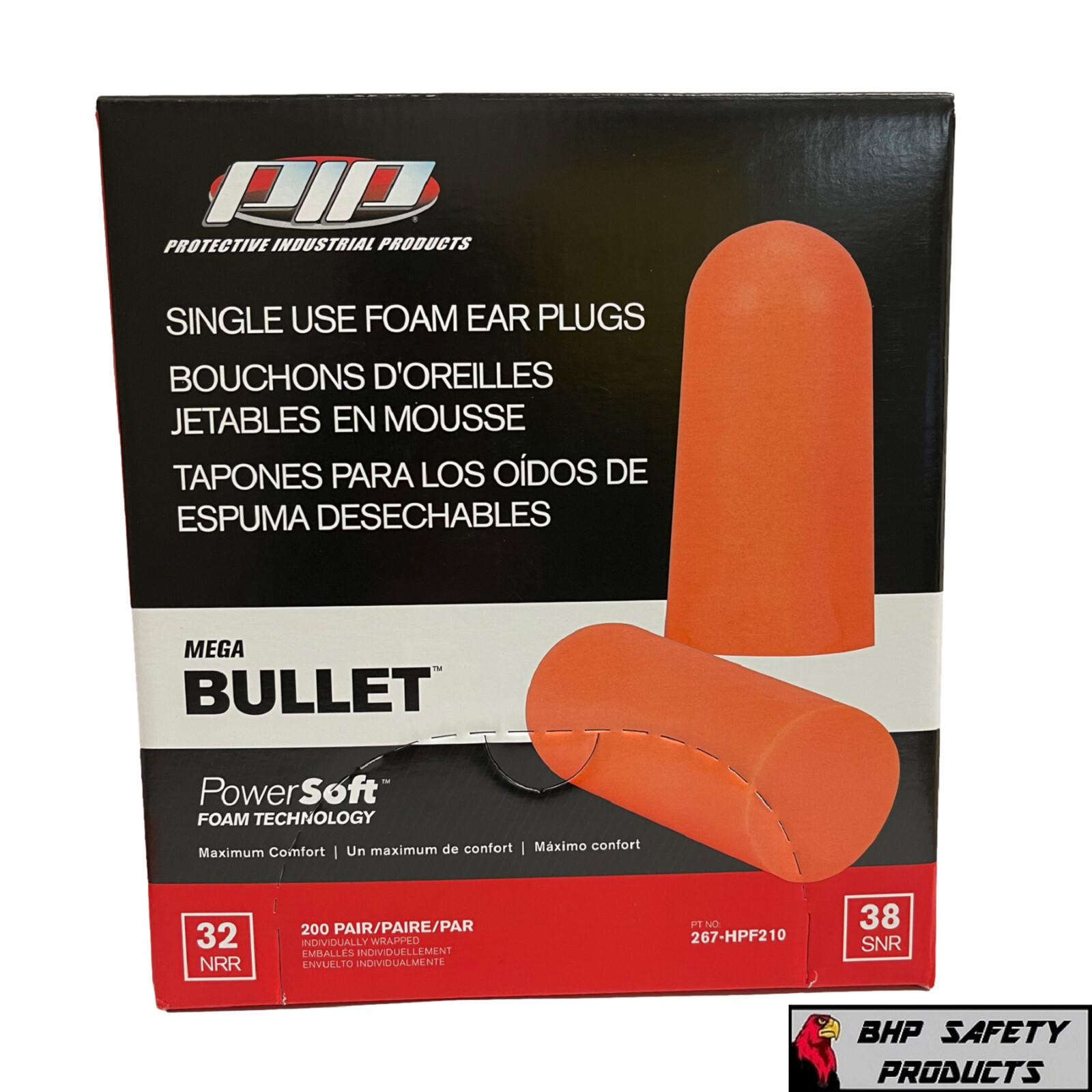 Bullet Disposable Polyurethane Foam Ear Plugs NRR 32 Decibels Uncorded 50 Pairs