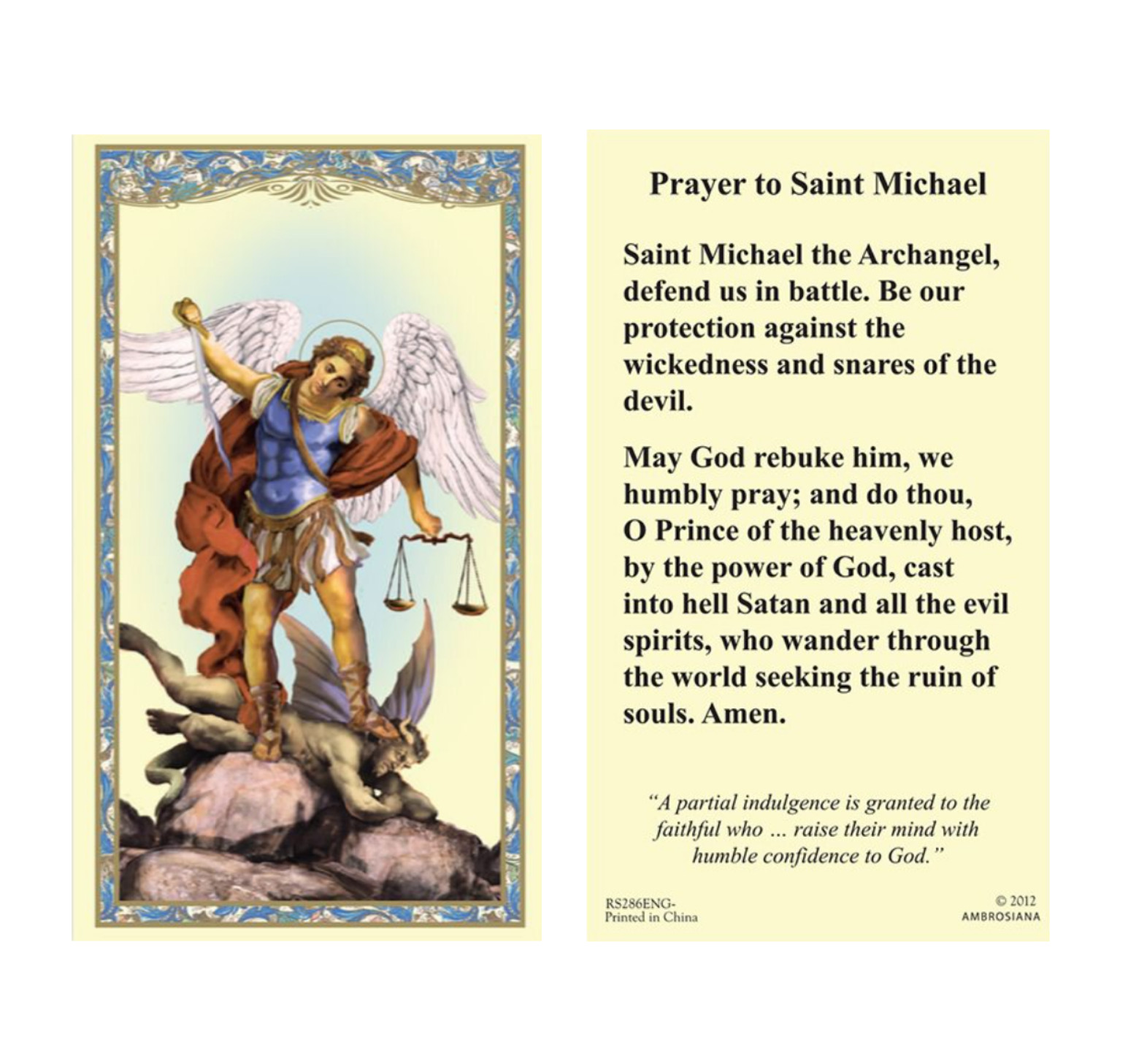 (2 copies) St. Michael the Archangel Holy Prayer Cards Catholic Christian