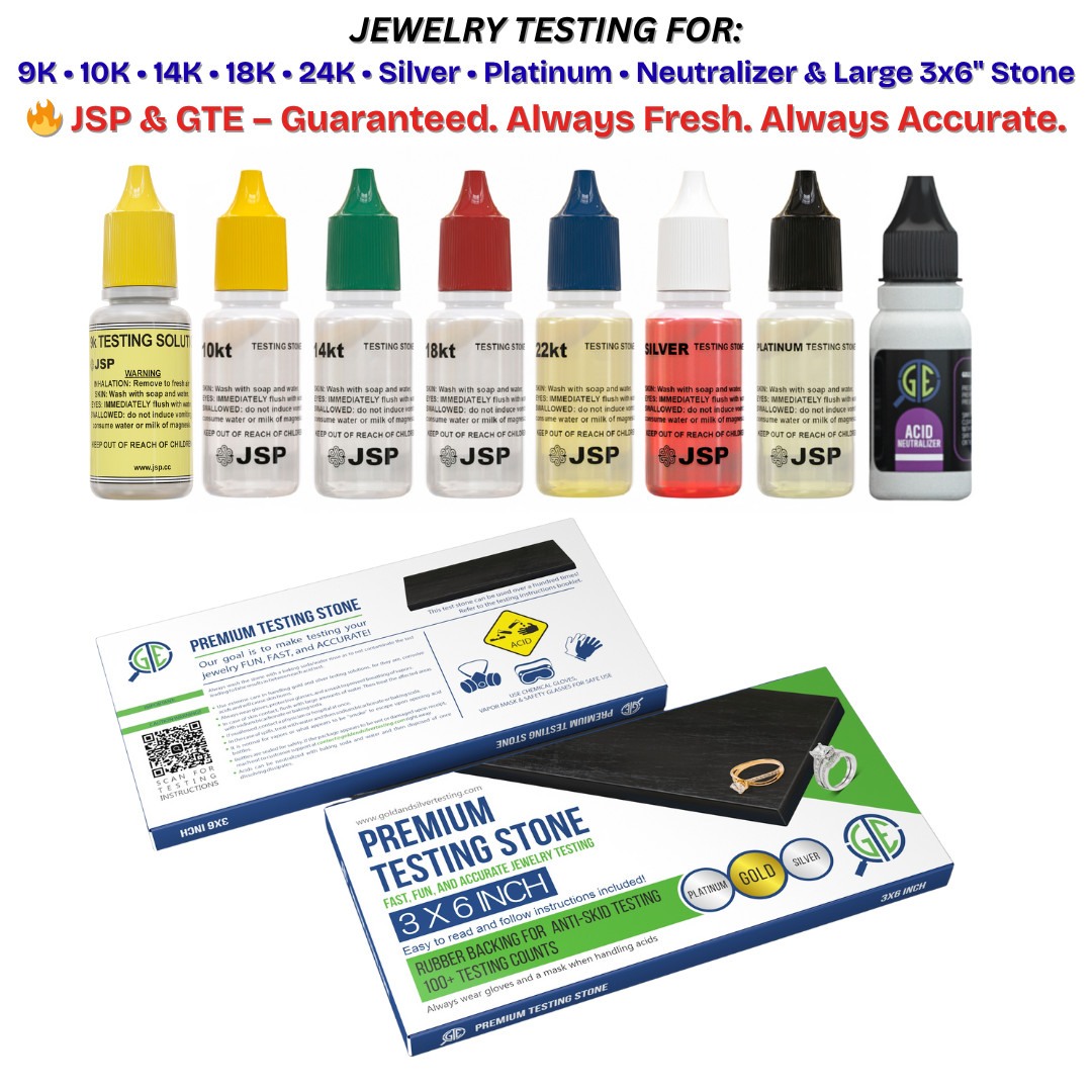 Gold Silver Platinum Testing Kit - Test 9K 10K 12K 14k 18K 22K 999 925 Sterling