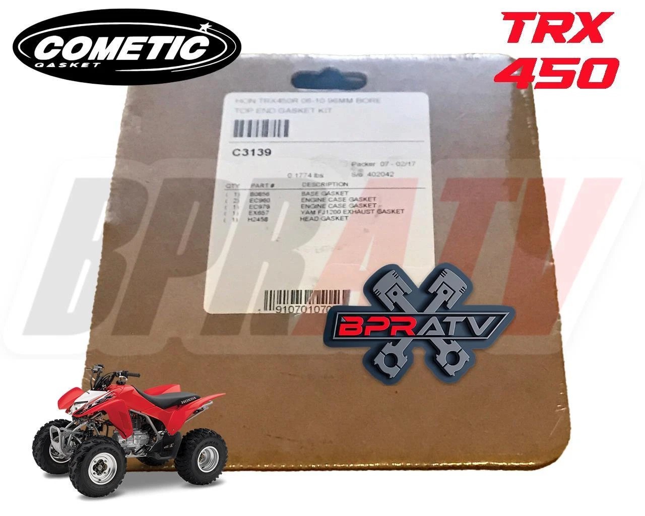 06+ TRX450R TRX 450R 96mm 96 12.5:1 Stock Bore CP Race Piston Cometic Gaskets