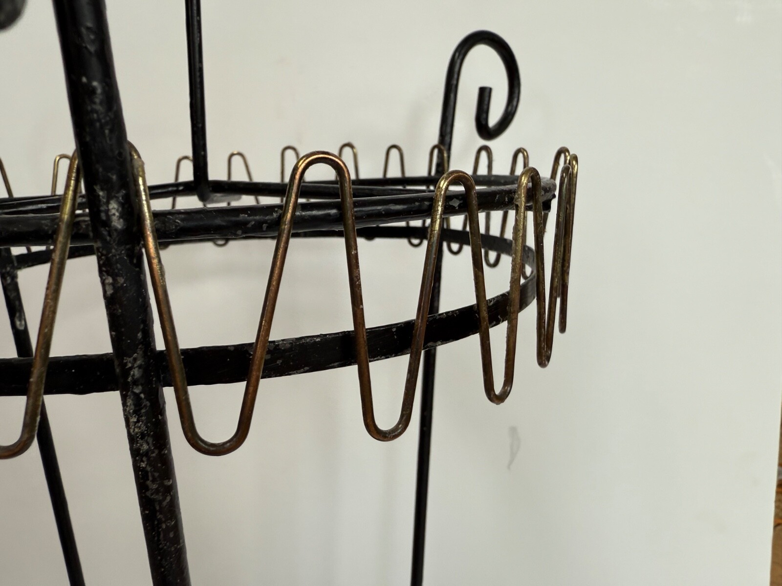 Vtg MCM Umbrella Stand cane walking-stick Holder Black Metal Gold-tone Trim 29"h