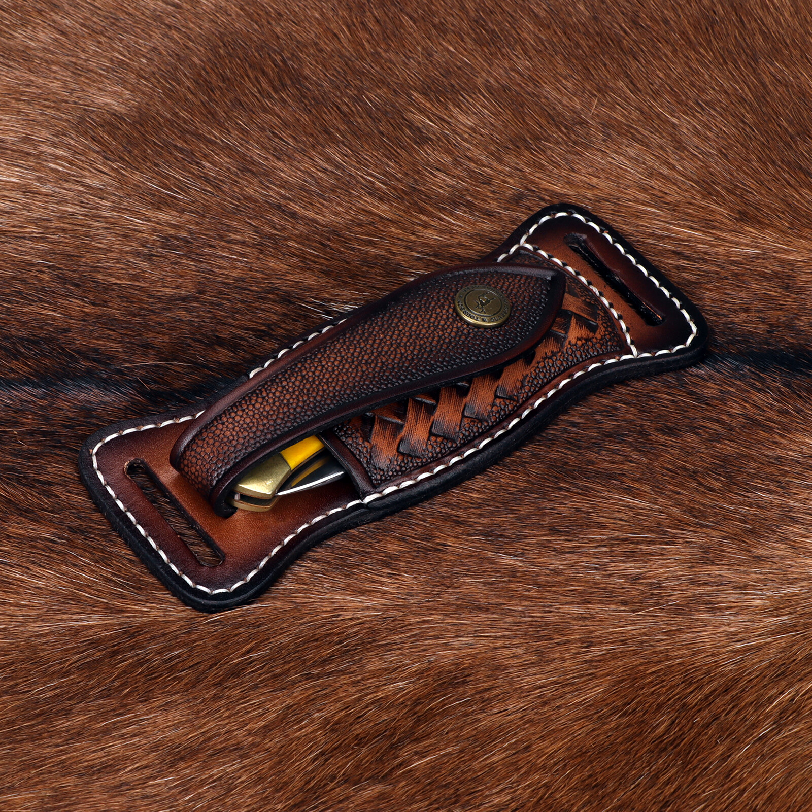 TOURBON Leather Folding Blade Knife Sheath Belt EDC Knives Cover Case Horizontal