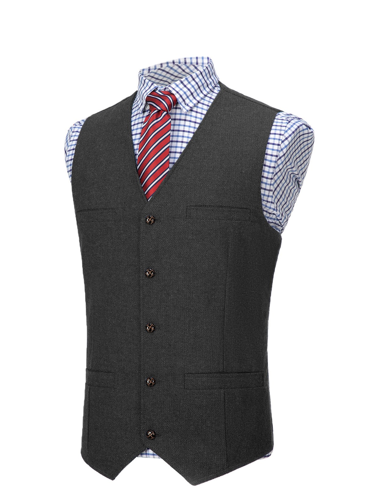 Mens Tweed Suit Vest Retro Herringbone Western Groom Formal Dress Waistcoat Vest