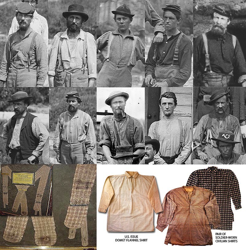 Civil War Braces TEA DYE GRAY BLUE sewn on Period Hand Crank Sewing Machine