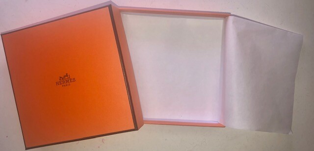 Authentic Hermes Orange Box w/ Bag Bolduc Ribbon & Tissue 5 x 5 x 1 1/4" Small