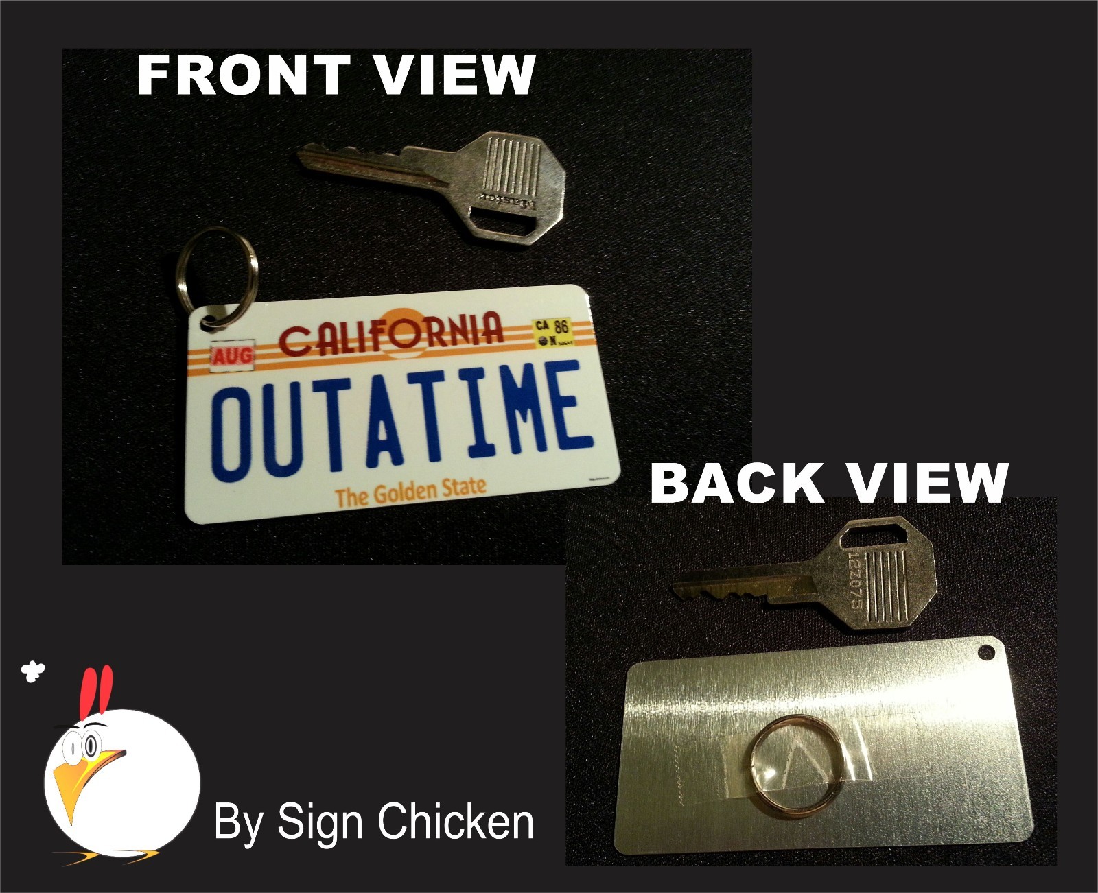 Back to the Future / Delorean / OUTATIME LICENSE PLATE  **KEY CHAIN** - ALUMINUM