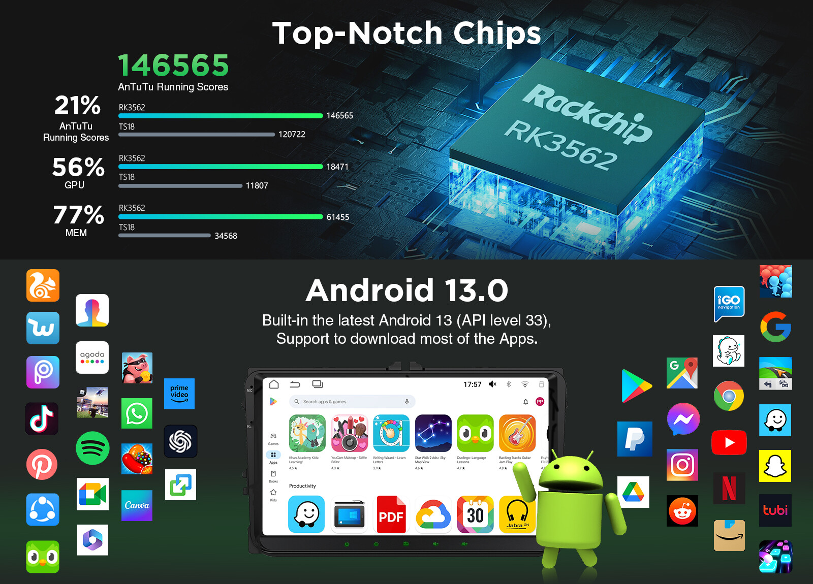 Android 13 Car Stereo Radio GPS Nav Apple CarPlay For VW Volkswagen Jetta Passat