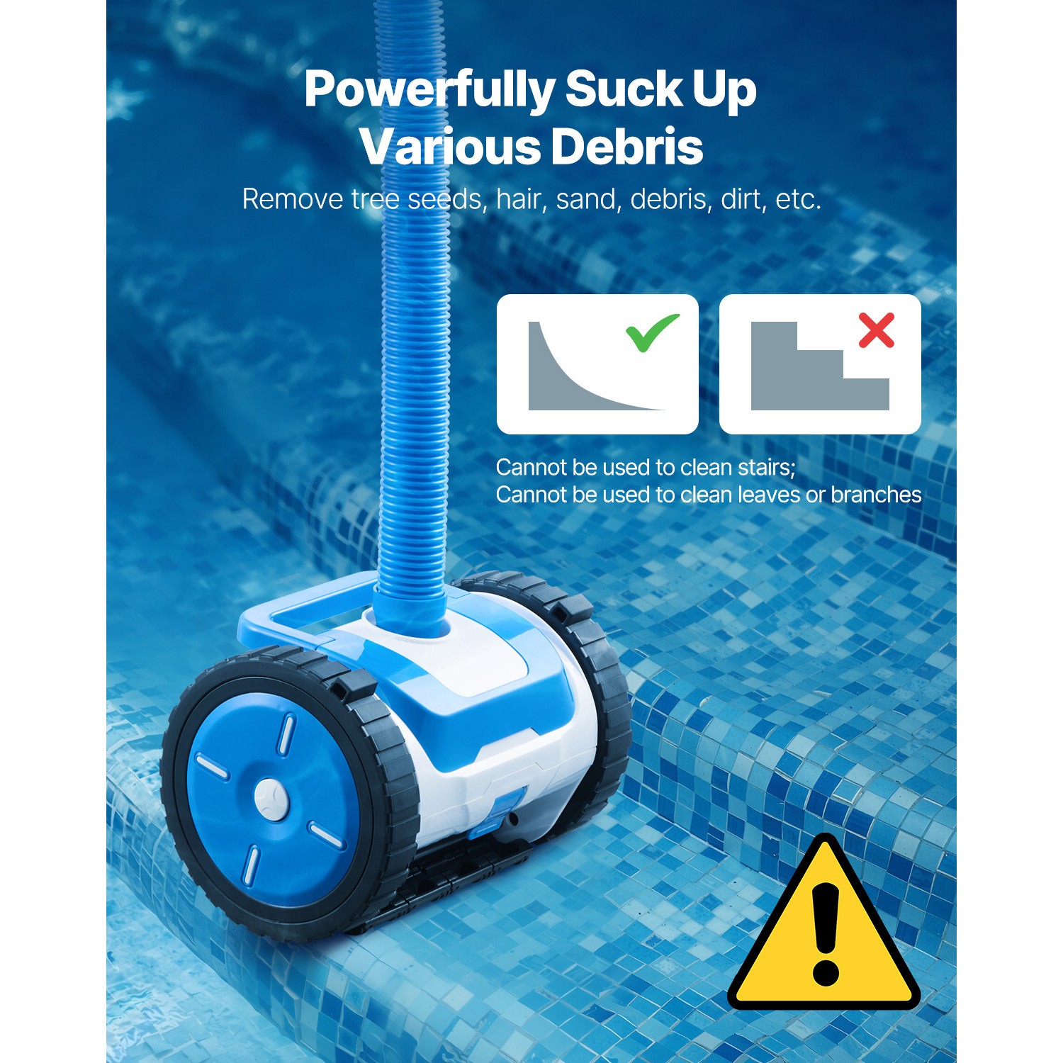 Suction Pool Cleaner Vacuum Cleaner 2 Wheels for In/Above-ground Pool