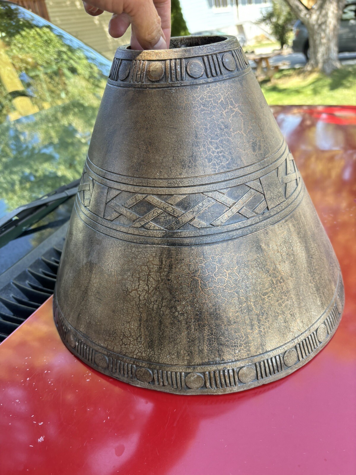 Rare UNIQUE Vintage Ceramic Clay ceramic Lamp Shade Heavy Brown Pottery Tribal