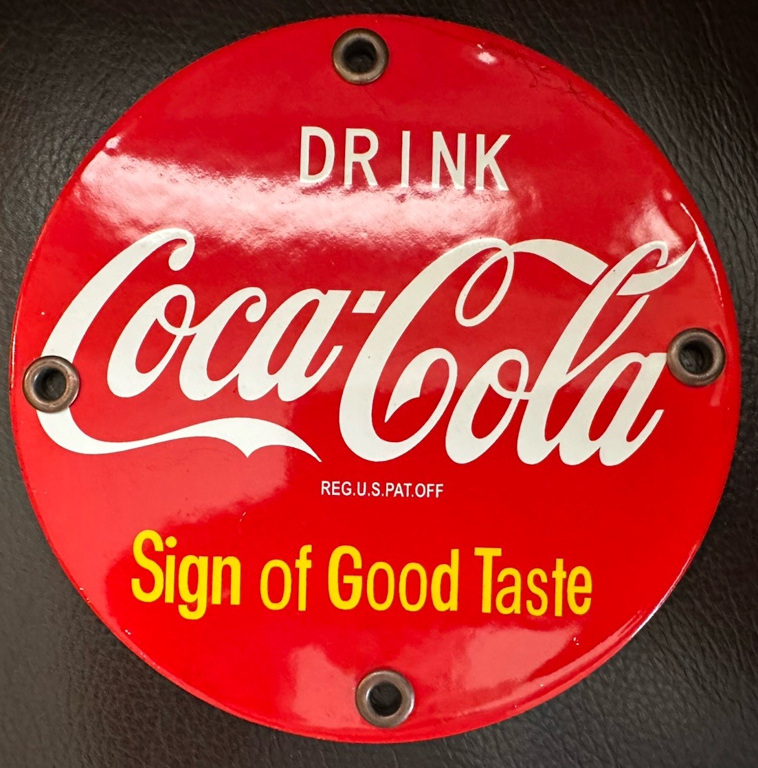 Vintage Round 5" Porcelain Coca Cola Soda Door Push Pull Enamel Steel Sign