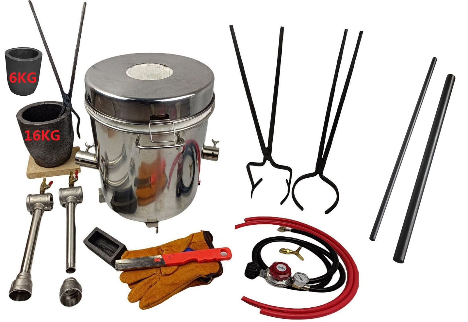 16 KG Gas Metal Melting Furnace Kit Foundry Copper Crucible Tongs Gas Forge