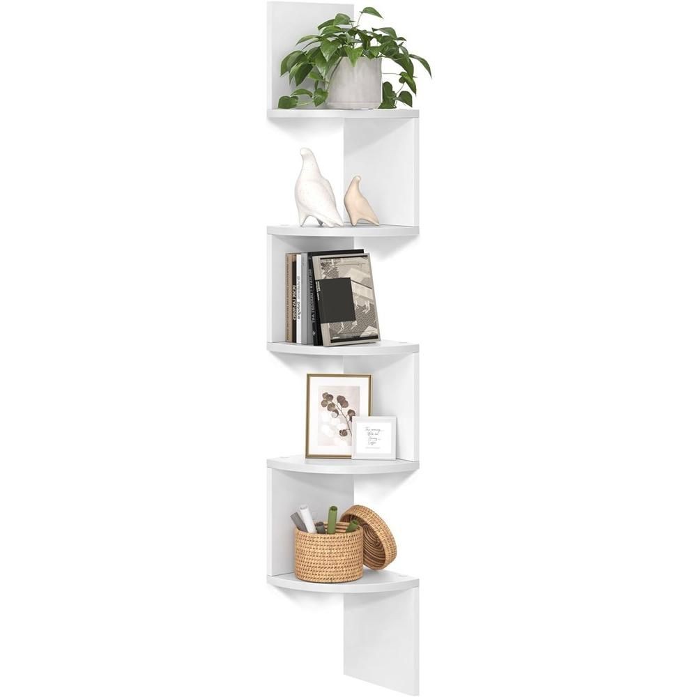 VASAGLE Corner Shelf, 5-Tier Floating Wall Shelf Plant Shelf White