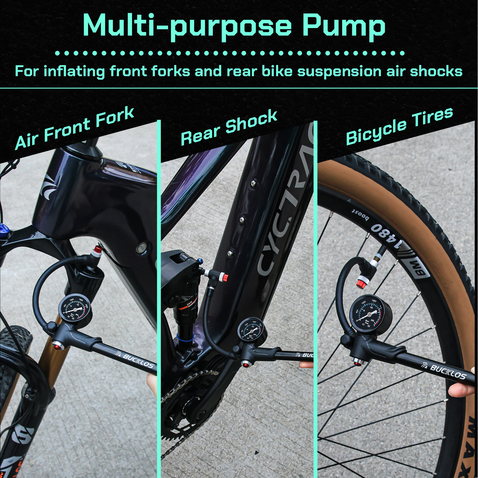 300PSI Bicycle Rear Shock/Air Fork Pump Pressure Gauge Aluminum Schrader​ Valve