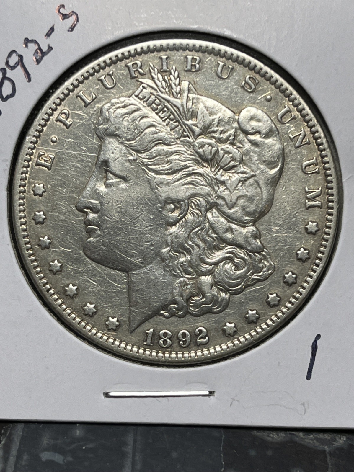 1892-S MORGAN SILVER DOLLAR, VF+ DETAILS