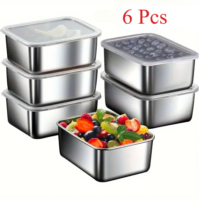 6 X Stainless Steel Food Storage Containers with Lids – Lunch & Prep Set