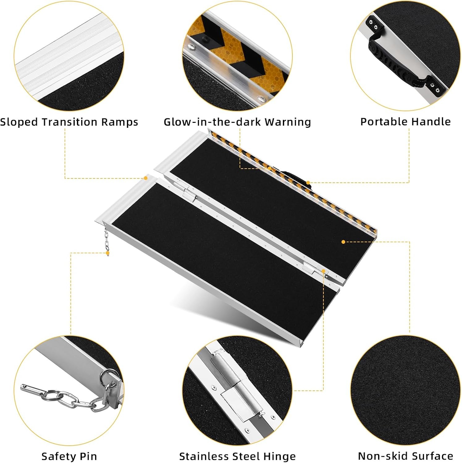 5 ft 800 lbs Folding Wheelchair Ramp Aluminum Mobility Ramp Portable Non-Slip