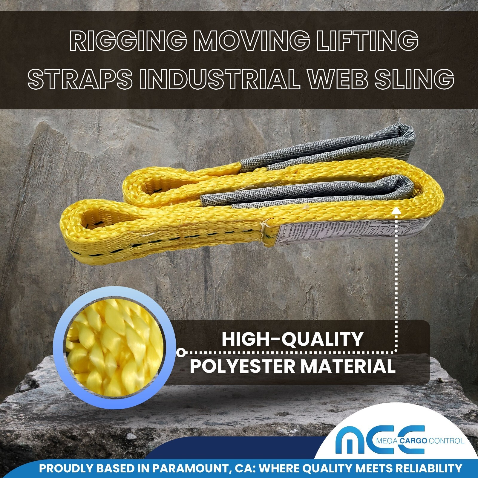 1 Pack 1" x 3ft 2 Ply Polyester Flat Eye Lifting Sling Strap Web Sling 3100 lbs